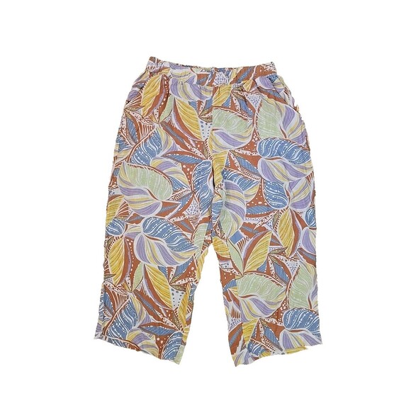 Vtg C&C California Linen Pants XL Wide Leg Ankle Colorful Floral Elastic Waist - Picture 1 of 8